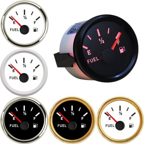 0-190ohm Signal 52mm with Backlight Waterproof Fuel Level Gauge Meter E-1/2-F Pointer 12V/24V