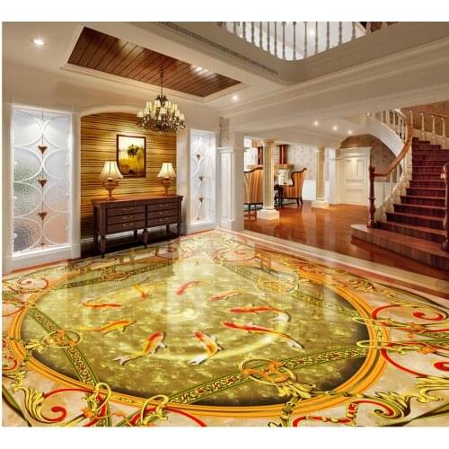 Waterproof floor Fish 3D marble floor 3d pvc wallpaper waterproof wallpaper for bathroom wall Home Decoration