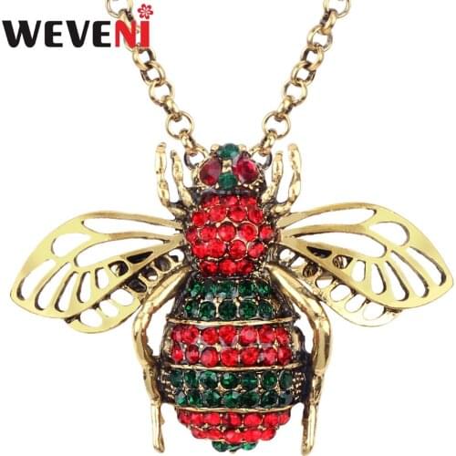 WEVENI Rhinestone Alloy Shiny Bee Insect Necklace Pendant Chain Choker Novelty Jewelry For Women Girls Gift 2018 News Wholesale