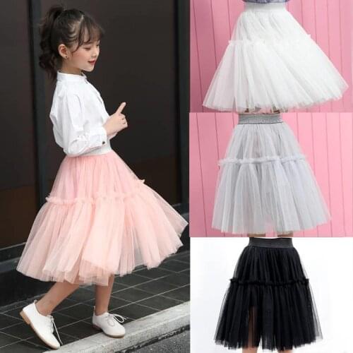 2019 Fashion Teens Girls Tutu Mesh Patchwork Skirts Children Fold Puff Princess Long Skirt Kids Girls Birthday Party Skirt Q438