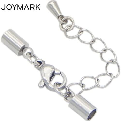 8 Sizes 1.2mm-6.0mm Hole Stainless Steel Lobster Clasp Round Cord End Caps Set With Extended Chain Jewelry Findings BXGC-044