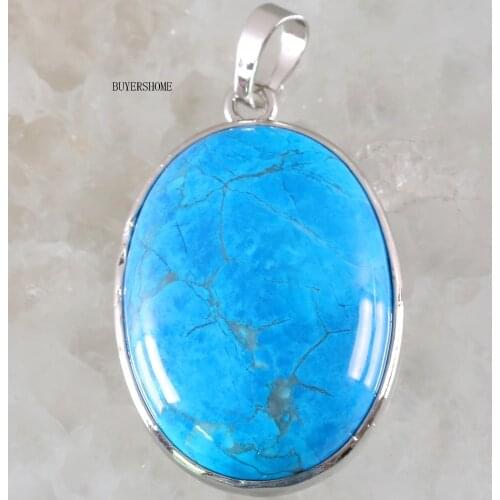 Women Jewelry Gift Natural Stone Cabochon Oval Bead Blue Howlite Pendant for Necklace 1Pcs K682