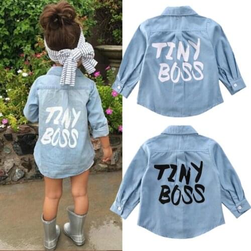 1-6Y Baby Girls Jacket Outerwear Autumn Kids Clothes Fashion Back Letter Print Shirts Coat Clothes Long Sleeve Denim Tops