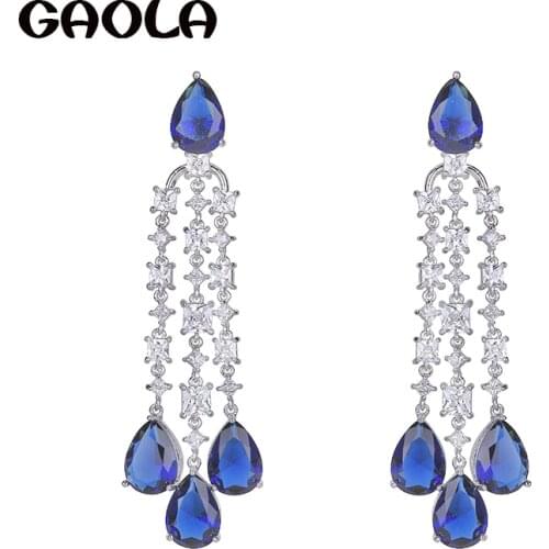 GAOLA Fashion Teardrop Horse Eye Rhinestone Cubic Zirconia Blue Flower Dangle Earrings For Women Bijoux GLE7135