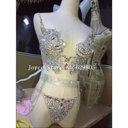 2019 Silver Bright Sexy Bra Low Waist Short Underwear Sequins Dance Wear Two Piece Set Womens Party Dress Female Singer Costume