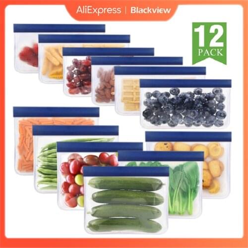 12PCS/Set Silicone Food Bag Reusable PEVA Silicone Fruit And Vegetable Food Storage Bag Kitchen Storage Bag Fresh-Keeping Bag