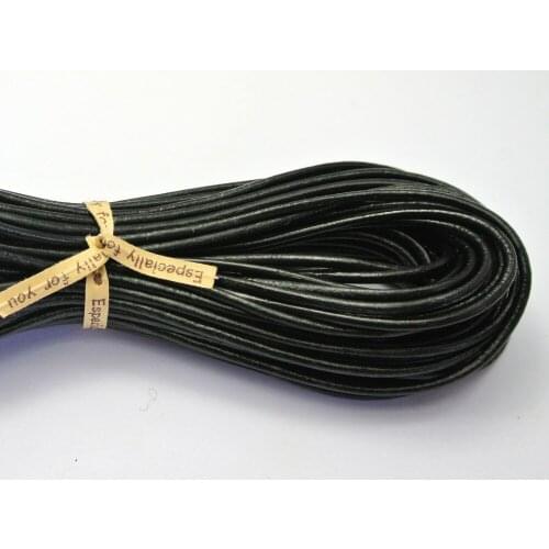 32.8 Feet Black Round Real Leather Jewelry Cord 2mm