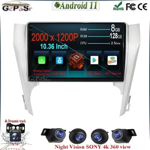 6+128G DSP IPS Android 11 Car Radio Car Radio for Toyota Camry 7 XV 50 55 2015-2017 GPS Navigation WiFi Bluetooth DVR Dual Lens