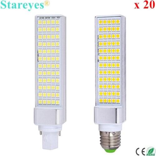 Free Shipping 20 pcs G24 G23 E27 12W SMD 5050 60 LED PL Corn Bulb LED Spot Light 930LM LED transverse inserted light