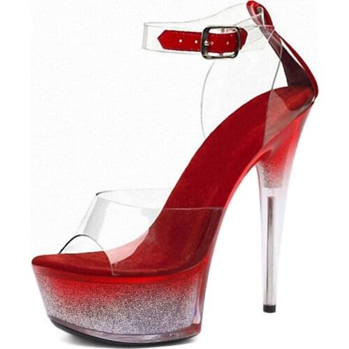 New Platform Sandals 15CM Red Open Toe Full Dress High Stripper Heels Pole Dance Shoes Sexy Fetish Party Women Nightclub Model