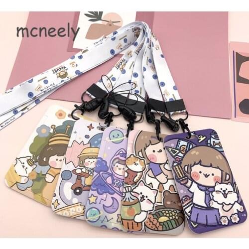 Cartoon Girls Card Holder ID Holder Student Hanging Neck Bus Card Holder Staff Card with Lanyard Identity Badge Business Case