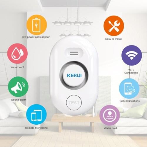 KERUI WiFi Water Leak Sensor Water Leakage Detection Alarm Overflow Alarm Notification Push Smart Life/Tuya APP Remote Control