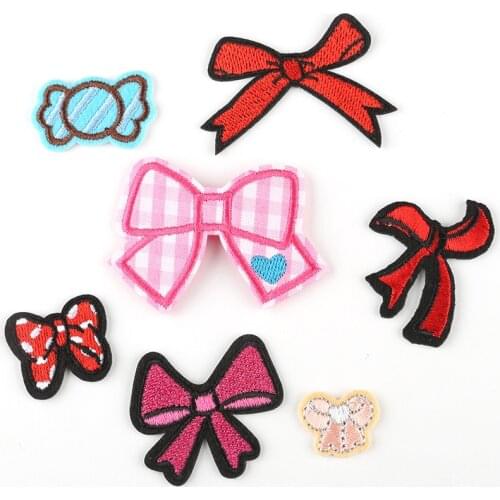 Children Clothes Decorative Iron on Patch Cute Girls Bow-knot Rosette Bow Tie Embroidered Diy Fabric Sticker