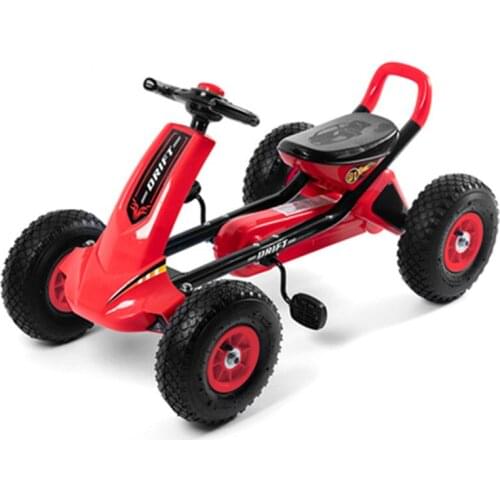 Kids' Pedal Car, 4 Rubber Tires Ride On Toy with 3 Adjustable Seat, Red/ Blue Color Children Go-Kart