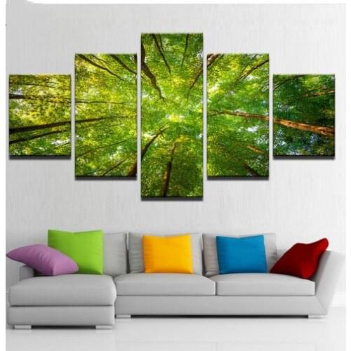Home Decor Canvas Pictures Framework Hd Prints Poster 5 Pieces Green Sunshine Woods Trees Paintings Modular Living Room Wall Art