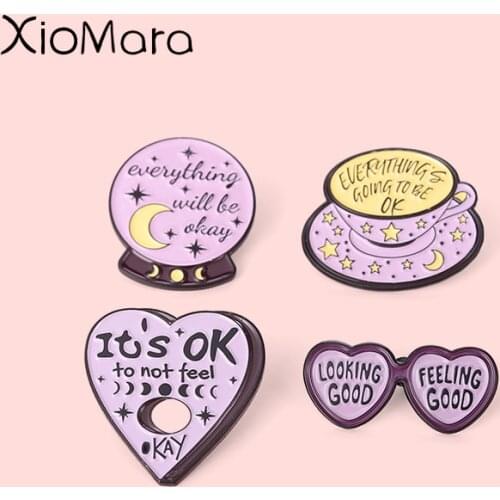Purple Love Sunglasses Enamel Pin Motivational Star Moon Crystal Ball Coffee Brooch Badges For Backpacks Bags Kids Women Jewelry