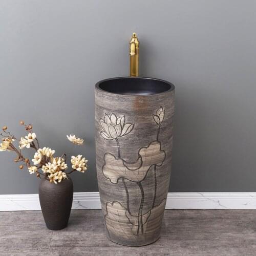 Chinese retro pedestal washbasin outdoor courtyard floor-standing integrated pedestal household bathroom wash basin