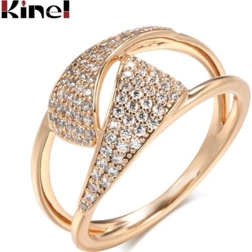 Kinel Hot 585 Rose Gold Ring Fashion Jewelry 2021 Micro Wax Inlay Natural Zircon Geometry Fine Ring Women Ethnic Wedding Jewelry