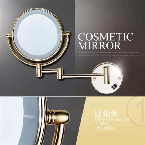 Cosmetic Mirror Titanium Gold Brass Dual Side LED Wall Lamp Magnification 3 X/5 X/10X Extending Folding Makeup Mirrors