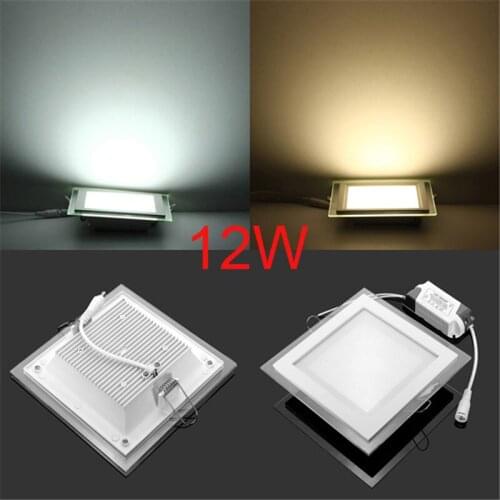 Square LED Panel Downlight 12W Glass LED Spot Down Light Recessed Ceiling Indoor Light Warm/Cold White AC85-265V + Driver