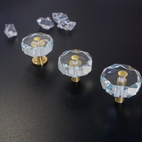 MFYS Crystal Glass and Brass Cabinet Hardware Gold Drawer Dresser Wardrobe Kitchen Cabinet Door Pulls Handles Furniture Hardware