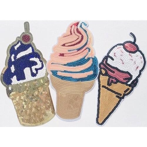 Sweet Icecream Sequins Sew On Patch DIY Embroidered Applique Bling Bling Sweet Icecream for Decoration Clothing Accessory