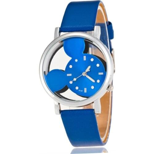 Fashion Cartoon Watch Cute Mouse Luxury Hollow Out Womens Watches Leather Ladies Wristwatch Clock reloj mujer bayan kol saati