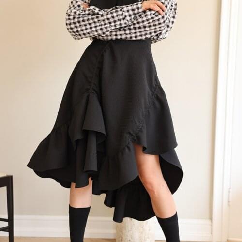 New Spring Summer Solid Trumpet Skirts Korean Style Elegant Temperament Women Skirt Chic Ruffles Patchwork High Waist Jupe