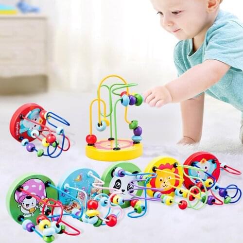 2021 New Educational Math Toy Wooden Mini Circles Bead Wire Maze Roller Coaster Abacus Puzzle Toys For Children Boy Girl Gift