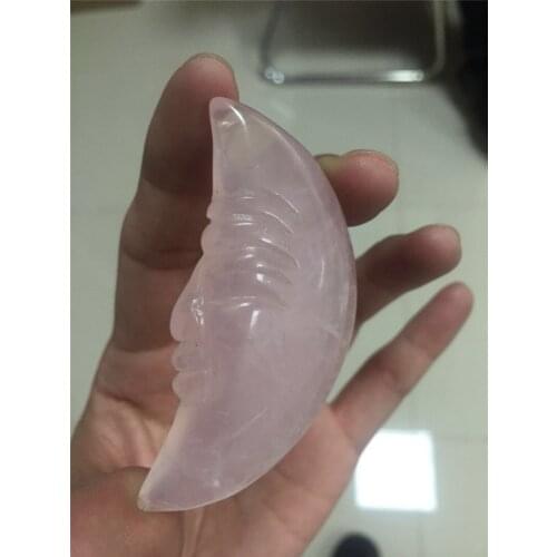 Wholesale natural rose quartz crystal gemstone reiki healing pink gemstone meditation handmade carved moon smile face as gift