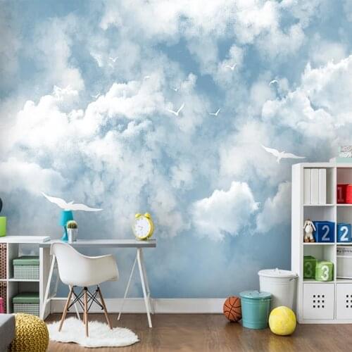 Custom 3D Waterproof Wallpaper Modern Blue Sky white clouds seagull Mural Living Room TV Background Home Decorative Wall Cloth