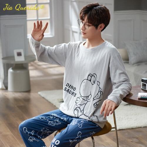 Casual Sleepwear for Men Autumn Winter New Soft Cotton Pajamas Set Long Sleeve Long Pants Pijamas Male Pjs Fashion Boy Homewear
