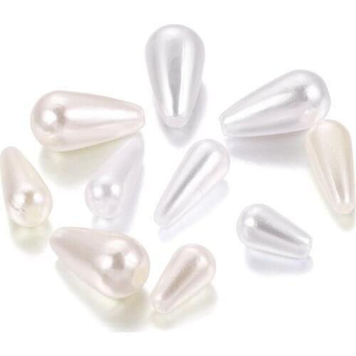 100pcs/lot White Beige Water Drop Teardrop Plastic Imitation ABS Pearl Loose Spacer For DIY Jewelry Making Supplies Wholesale