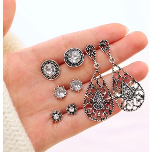 4-6 Pairs/Set Women Crystal Bohemian Earring Stud Earrings for Women Boucle D'oreille Jewelry Dazzling Cubic Zirconia Brincos