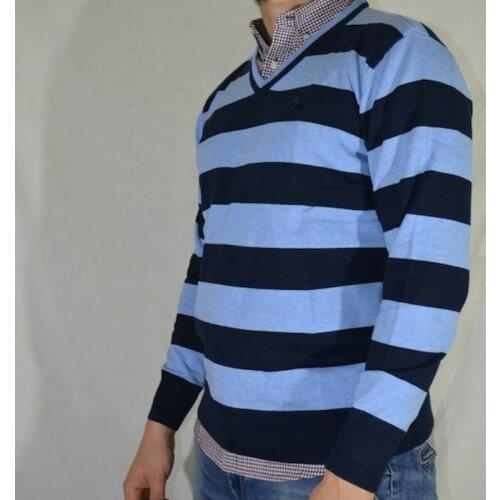 Obrix Stylish Stripped V-Neck Cotton Pullover For Men