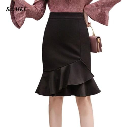 SEXMKL Faldas Mujer Moda 2020 Spring Summer Skirts Womens High Waist Ruffles Black Skirt Red Office Pencil Skirt Plus Size Jupe