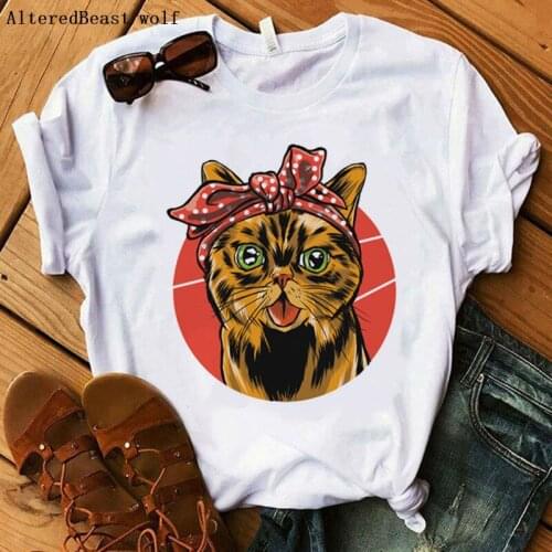 Women Cat Mom Tee Tops Printed Casual Short Sleeve Harajuku Hip Hop Vintage T shirt Female Fashion Clothes Mama Bandana T-shirt