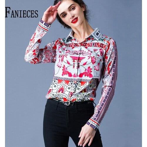 Luxury Fashion Autumn Summer Blusas Mujer Women Print Runway Shirt Office High Quality Elegant Long Sleeve Blouses chemise femme