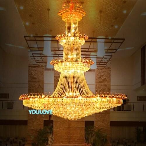 Gold Crystal Chandeliers Lights Fixture Modern Crystal Hanging Light Stair Droplight Hotel Restaurant Club Lamp D120cm 110V 220V