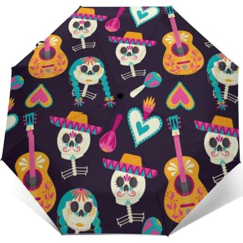 Sunny Umbrella Dia De Muertos Skull Print Automatic folding portable men women umbrella Sunscreen rain Windproof beach parasol