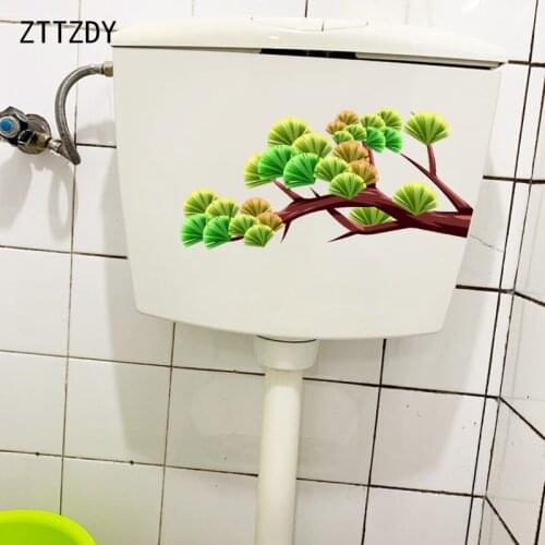 ZTTZDY 24×16.4CM Cyan Pine Creative Cartoon Toilet Stickers Plants Home Wall Decoration Accessories T6-0127