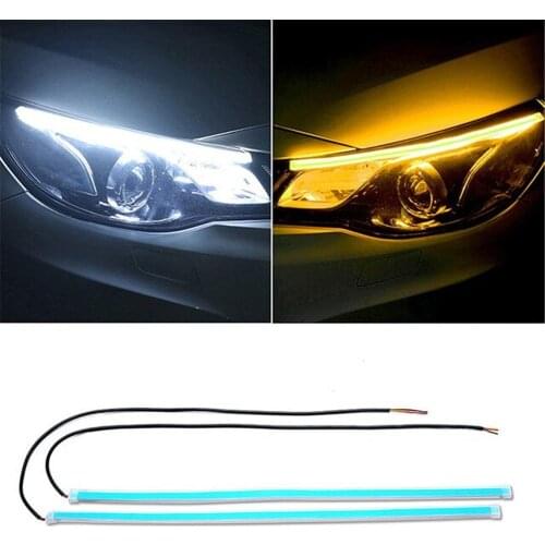 New 1 PC Car Led Daytime Running Light Tear Eye Streamer Turn Light Silicone Ultra-Thin Turning Water Light Guide Light Bar