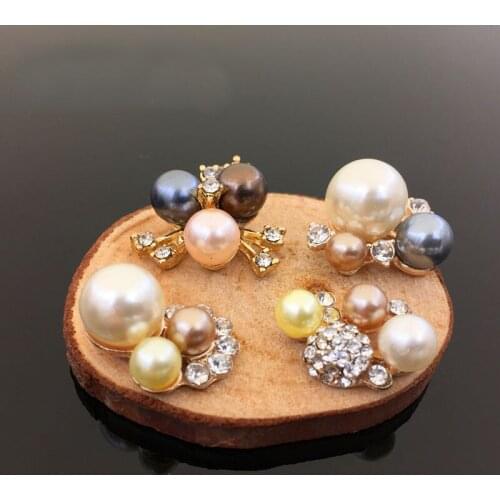 10 PCS Fashion Metal Alloy KC Gold Crystal Rhinestone Imitation Pearl Flowers Connectors Charm Accessories For Jewelry Making