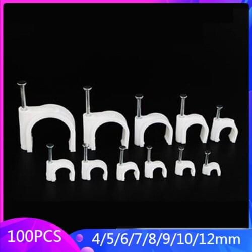 100PCS 4/5/6/7/8/9/10/12mm C Shaped High Carbon Steel Nails Cable clips Wire Wall holder PE Plastic Circle Cable Clip