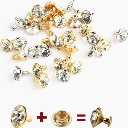 100 Pcs Gold Silver 5mm 6mm 7mm 8mm 9mm 10mm Glass Crystal Double Cap Nail Rivet DIY Leathercraft Shoe Bag Craft Supplies