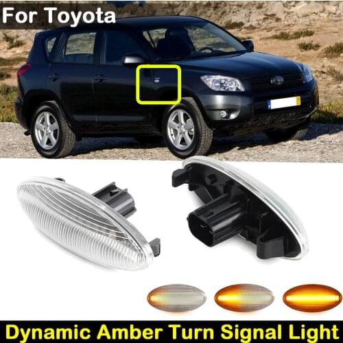 2Pcs Clear Lens LED Side Marker Lamp Dynamic Amber Turn Signal Light For Toyota Yaris RAV4 Auris Corolla