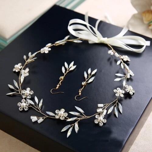 2020 Wedding Hair Accessories Crystal Pearl Headband earrings tiara Flower Headpiece Women Hair Jewelry sets Bridal Hair Accesso