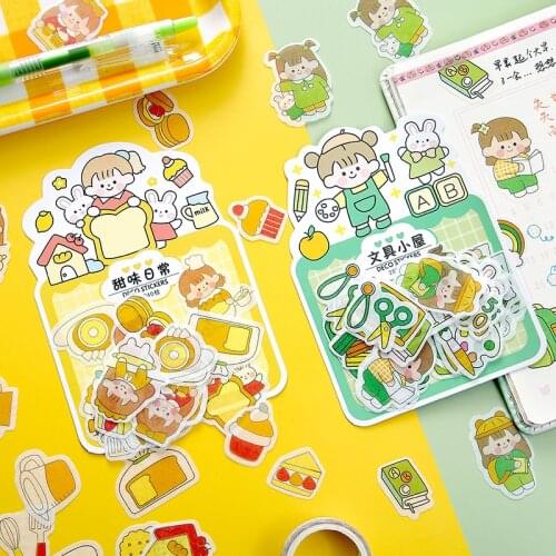 40pcs/pack Kawaii Cartoon Girl Series Decorative Paper Sticker Scrapbook Sticker Label Diary Stationery Album Sticker