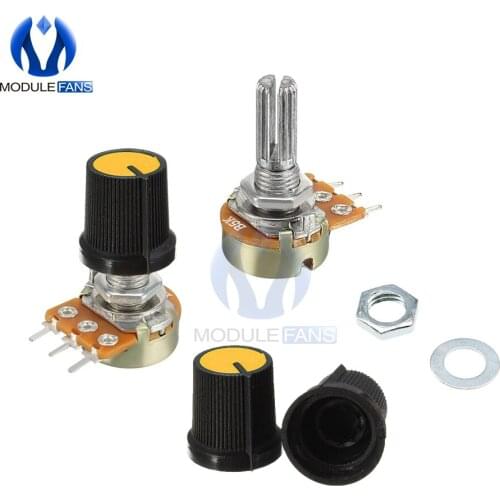5PCS B1K B2K B5K B10K B20K B50K B100K B250K 5B00K B1M Ohm Potentiometer Resistor Linear Taper Rotary Potentiometer Caps Knob