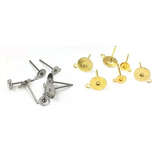 50pcs/lot 316L Stainless Steel 5mm 6mm 8mm 10mm Ear Stud Pins with Circle Earring Base Setting for DIY Earrings Jewelry Making